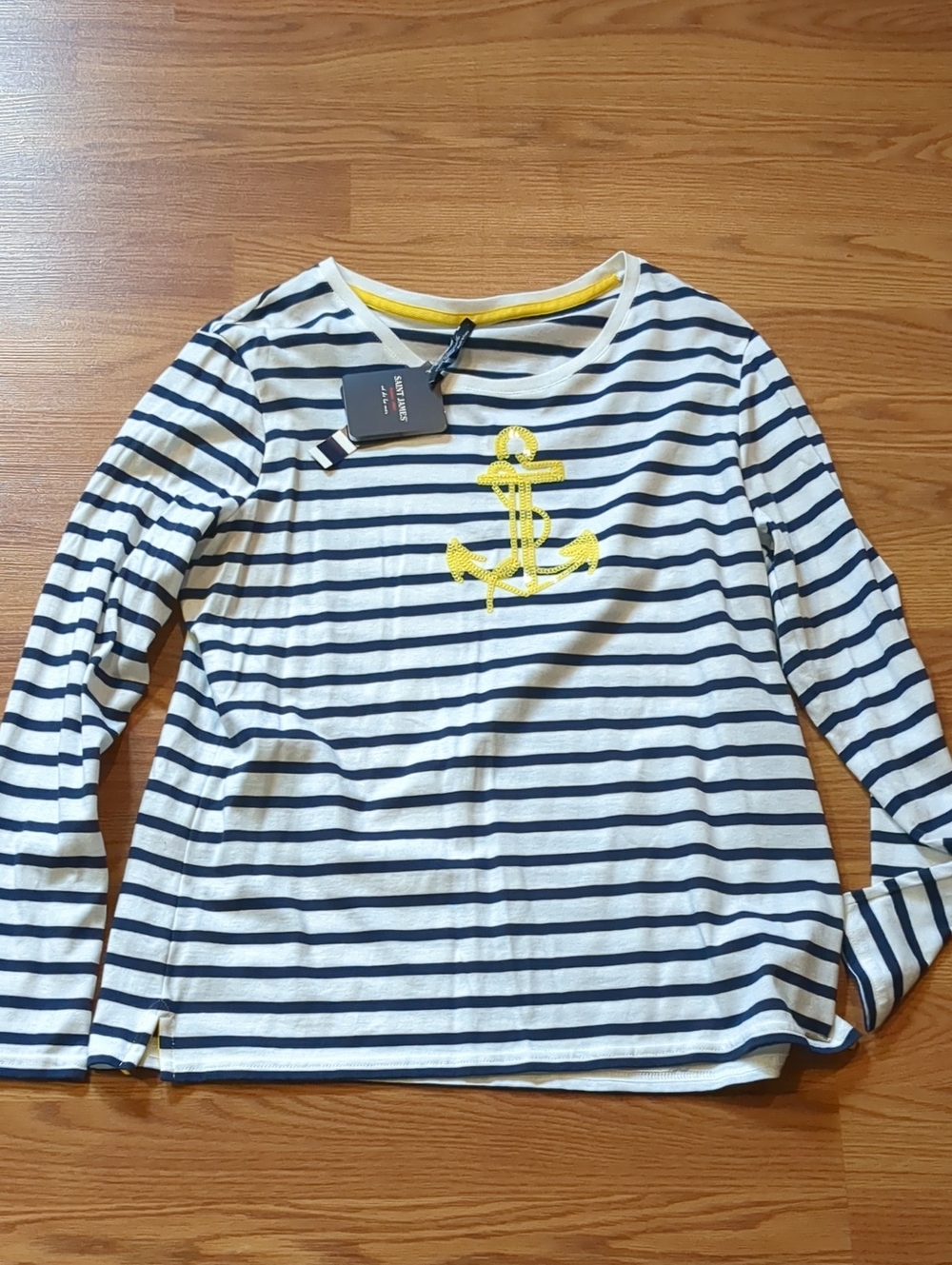 NWT Saint James France "Valras" Breton Striped Top with Sequin Anchor - Size T44
